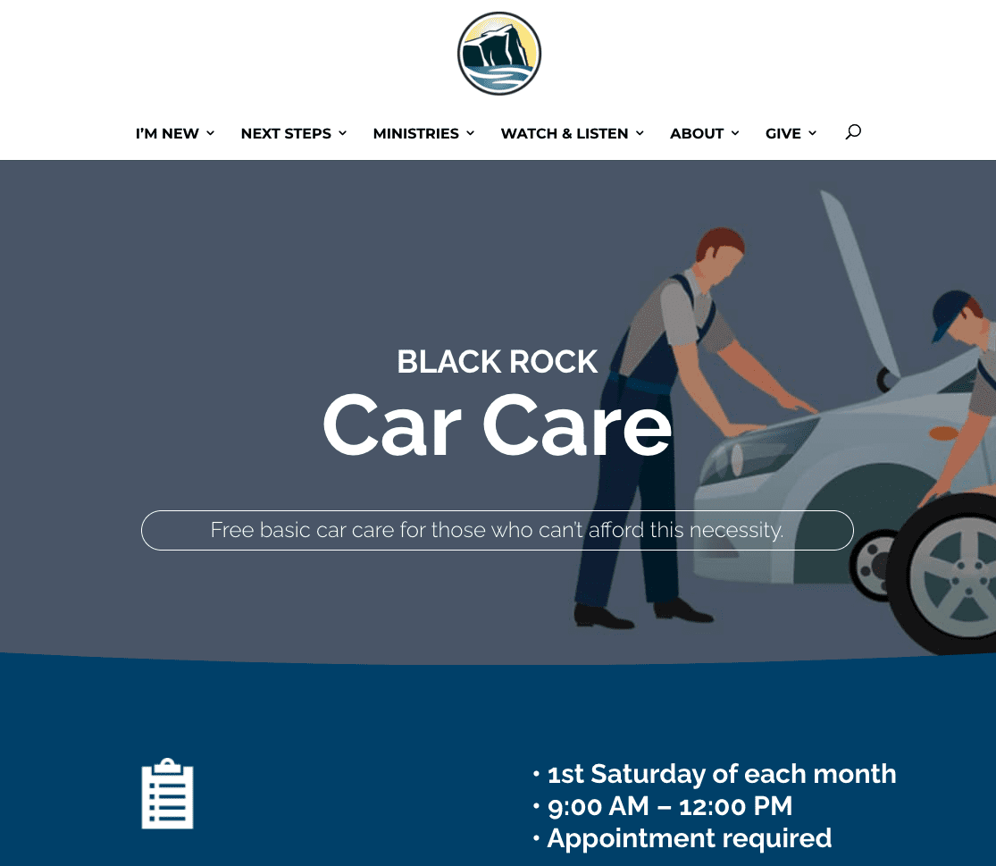 Church advertisement for car care ministry