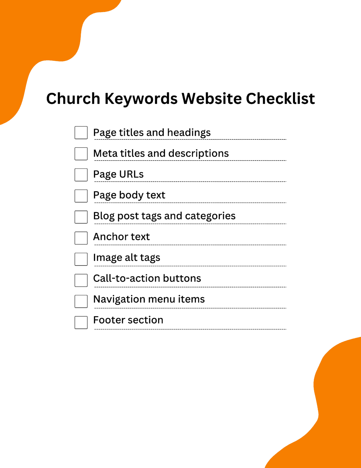 church keyword checklist