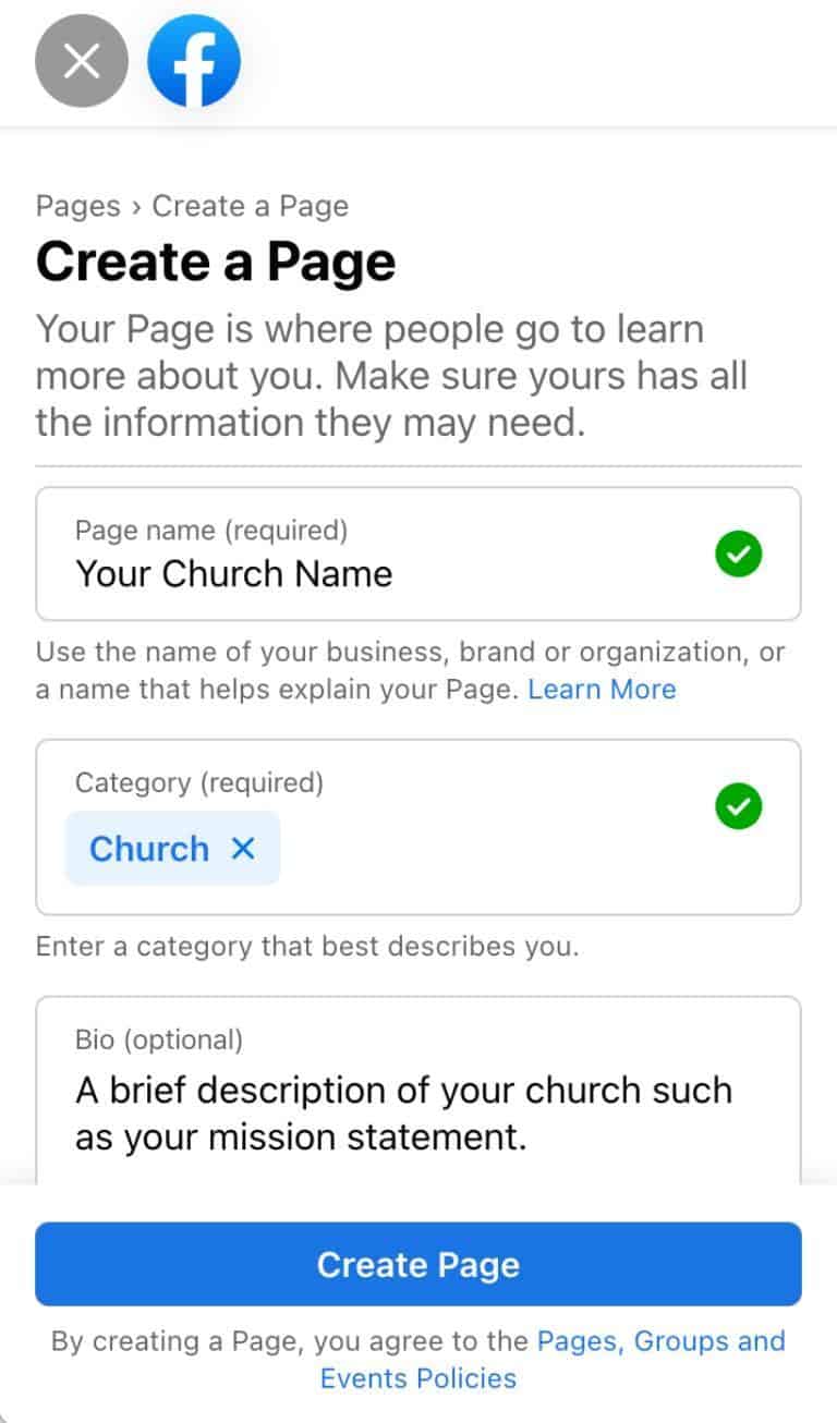 how to create a church facebook page